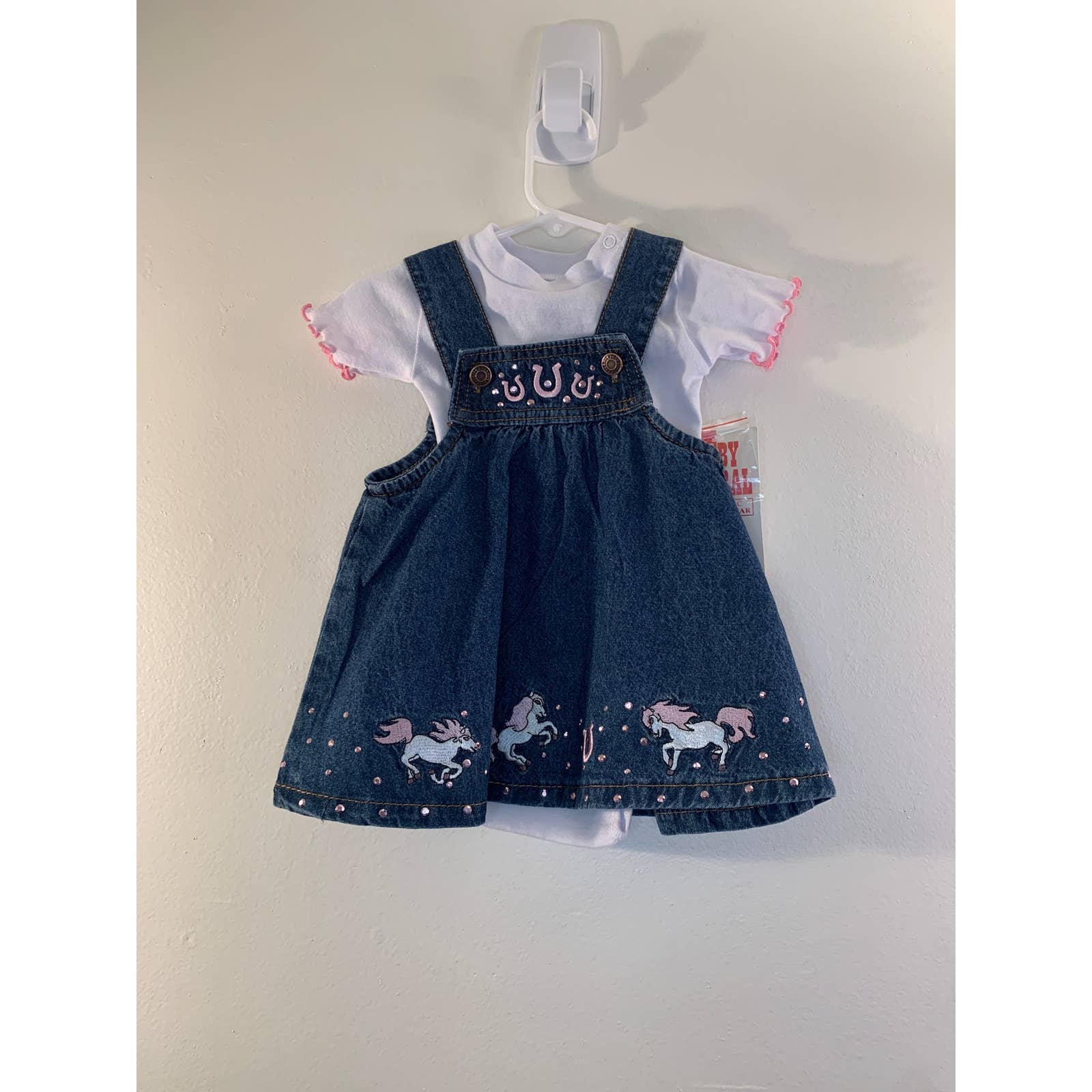 Baby Korral Girl’s Denim Pony Overall Dress With Onesie / Size: S-12 Mos